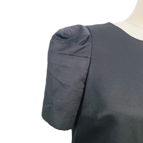 Reiss Puff-Sleeve Black Mini Dress Pleated Hem Minimalist Party‎ Womens 8 - Picture 3 of 13